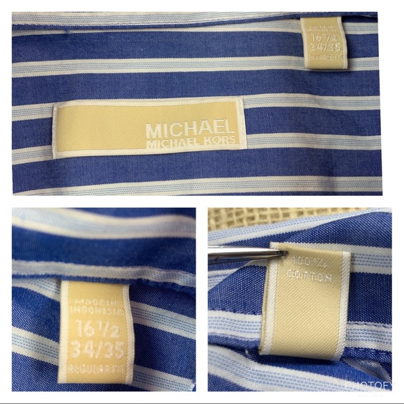 Michael Kors Shirt 16 1/2 34/35 Cotton Blue White - Picture 3 of 8